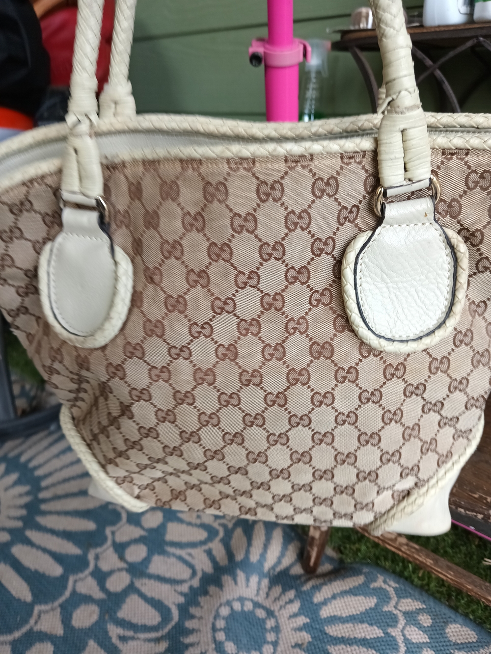 Vintage Gucci Beige Monogram Canvas Tote Bag